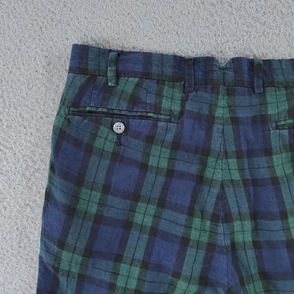 Polo Ralph Lauren Shorts Mens 30 Blue Green Plaid Linen Slim Fit Chino Casual